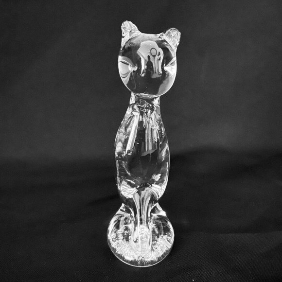 Vintage Pilgrim Glass Handmade Cat Figurine Clear Art Glass - Picture 1 of 12